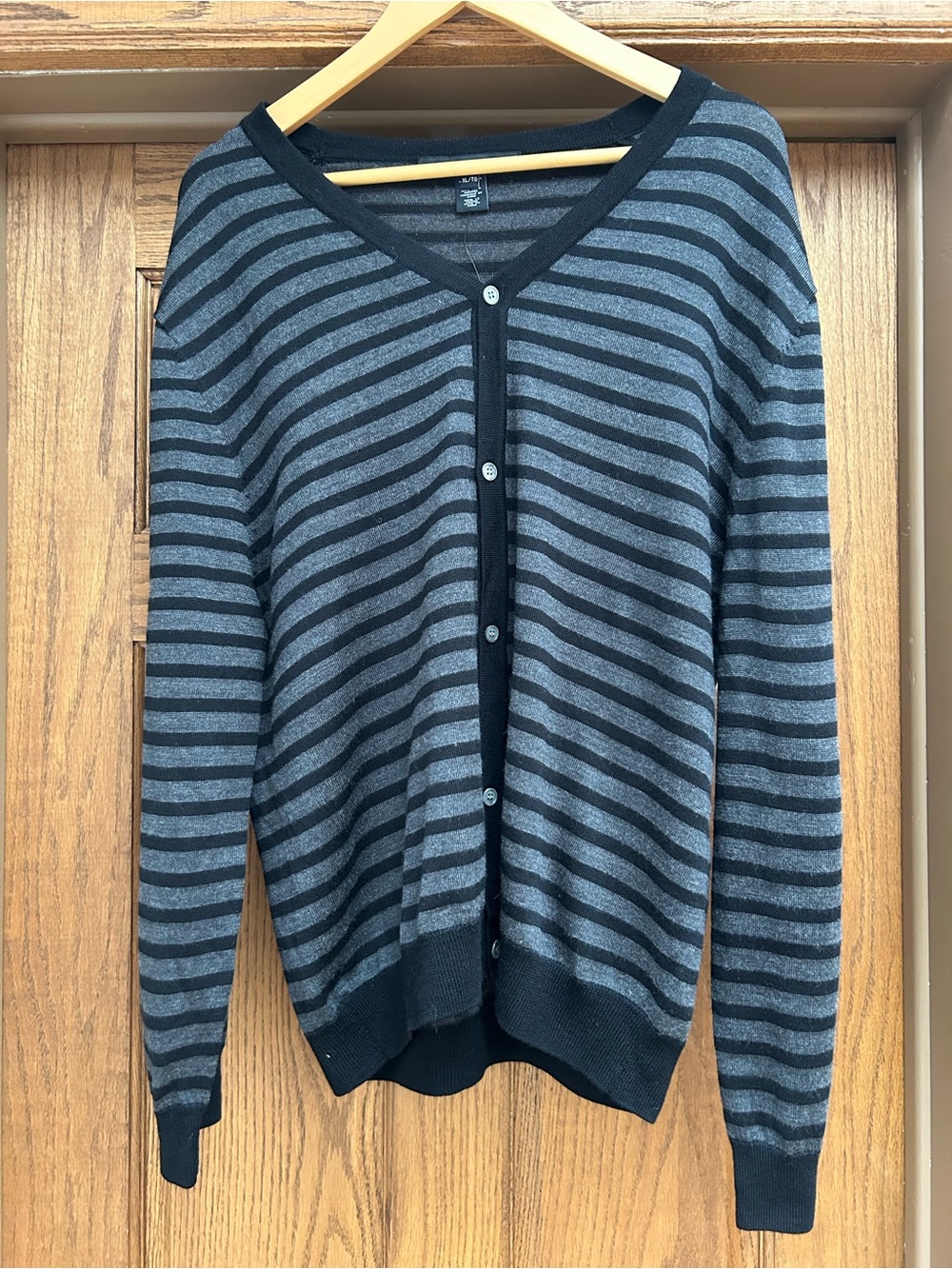 Marc by Marc Jacobs Black and Gray Striped V-Neck Cardigan